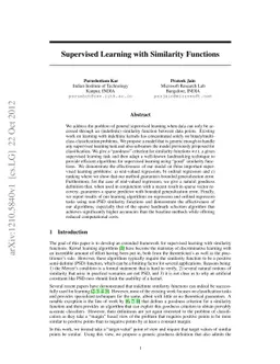 Supervised Learning with Similarity Functions