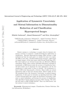 Application of Symmetric Uncertainty and Mutual Information to
  Dimensionality Reduction and Classification of Hyperspectral Images