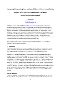 Comparing K-Nearest Neighbors and Potential Energy Method in
  classification problem. A case study using KNN applet by E.M. Mirkes and real
  life benchmark data sets