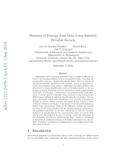 Measures of Entropy from Data Using Infinitely Divisible Kernels