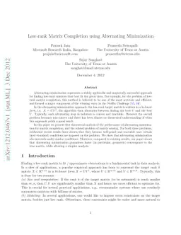 Low-rank Matrix Completion using Alternating Minimization