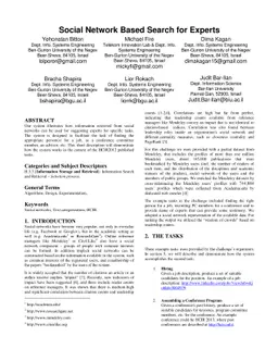 Social Network Based Search for Experts