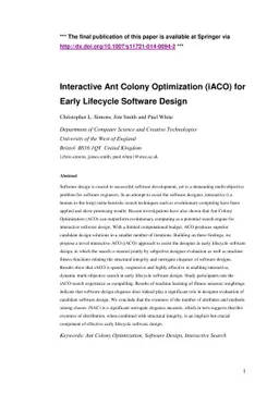 Interactive Ant Colony Optimisation (iACO) for Early Lifecycle Software
  Design