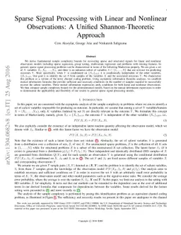 Sparse Signal Processing with Linear and Nonlinear Observations: A
  Unified Shannon-Theoretic Approach