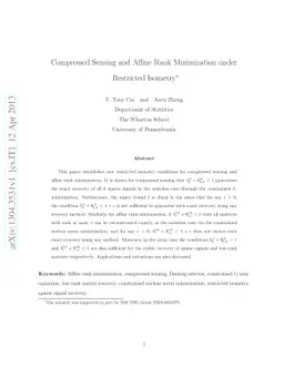 Compressed Sensing and Affine Rank Minimization under Restricted
  Isometry