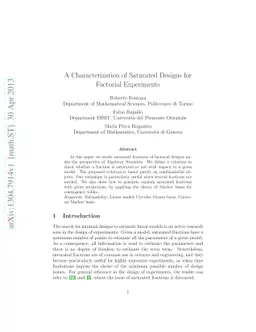 A Characterization of Saturated Designs for Factorial Experiments