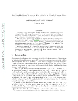 Finding Hidden Cliques of Size \sqrt{N/e} in Nearly Linear Time