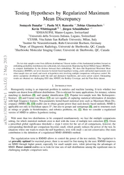 Testing Hypotheses by Regularized Maximum Mean Discrepancy