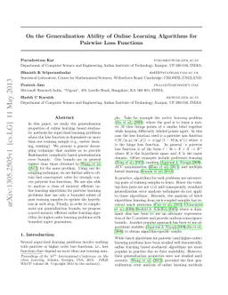 On the Generalization Ability of Online Learning Algorithms for Pairwise
  Loss Functions
