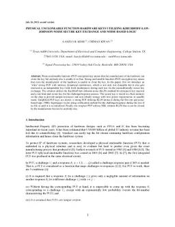 Physical uncloneable function hardware keys utilizing
  Kirchhoff-law-Johnson-noise secure key exchange and noise-based logic