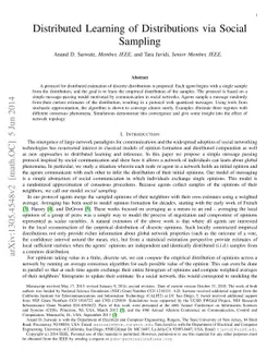 Distributed Learning of Distributions via Social Sampling