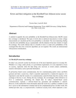 Errors and their mitigation at the Kirchhoff-law-Johnson-noise secure
  key exchange