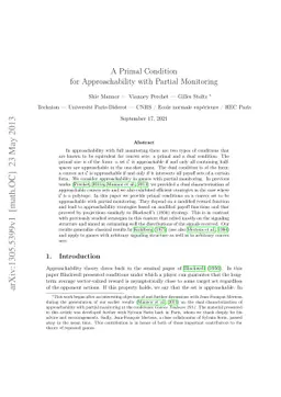 A Primal Condition for Approachability with Partial Monitoring