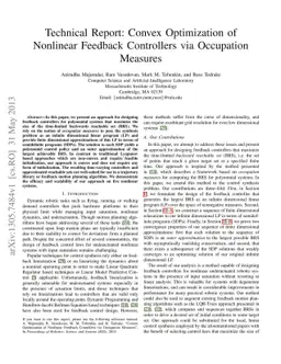 Technical Report: Convex Optimization of Nonlinear Feedback Controllers
  via Occupation Measures