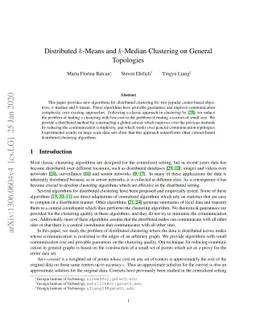 Distributed k-Means and k-Median Clustering on General Topologies