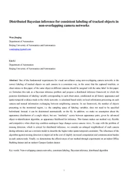Distributed Bayesian inference for consistent labeling of tracked
  objects in non-overlapping camera networks