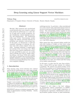 Deep Learning using Linear Support Vector Machines