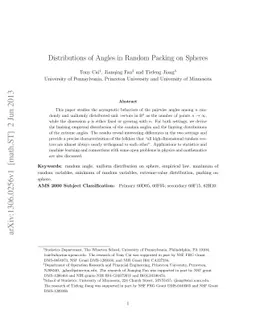 Distributions of Angles in Random Packing on Spheres