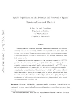 Sparse Representation of a Polytope and Recovery of Sparse Signals and
  Low-rank Matrices