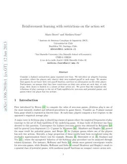 Reinforcement learning with restrictions on the action set