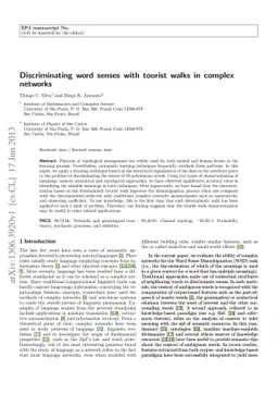 Discriminating word senses with tourist walks in complex networks