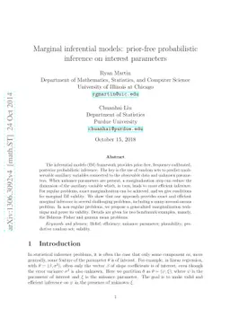Marginal inferential models: prior-free probabilistic inference on
  interest parameters