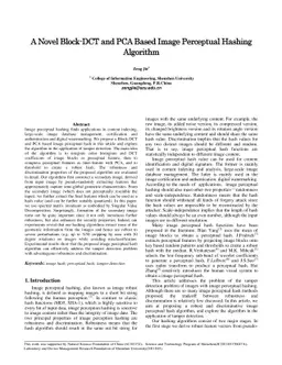 A Novel Block-DCT and PCA Based Image Perceptual Hashing Algorithm