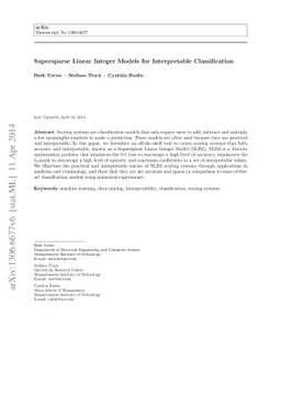 Supersparse Linear Integer Models for Interpretable Classification