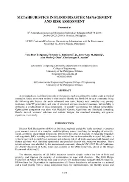 Metaheuristics in Flood Disaster Management and Risk Assessment