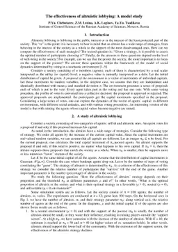 The effectiveness of altruistic lobbying: A model study