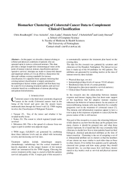Biomarker Clustering of Colorectal Cancer Data to Complement Clinical
  Classification