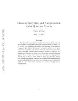 Classical Encryption and Authentication under Quantum Attacks