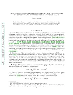 Trispectrum and higher order spectra for non-Gaussian homogenous and
  isotropic field on the 2D-plane