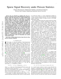 Sparse Signal Recovery under Poisson Statistics