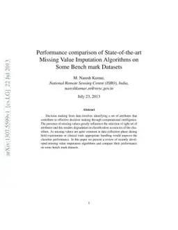 Performance comparison of State-of-the-art Missing Value Imputation
  Algorithms on Some Bench mark Datasets
