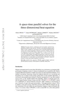 A space-time parallel solver for the three-dimensional heat equation