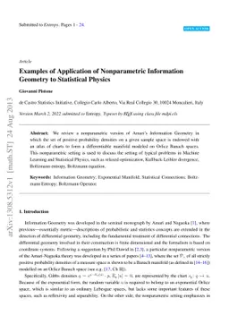 Examples of Application of Nonparametric Information Geometry to
  Statistical Physics
