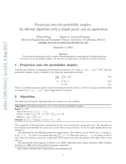 Projection onto the probability simplex: An efficient algorithm with a
  simple proof, and an application