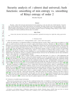 Security analysis of epsilon-almost dual universal2 hash functions:
  smoothing of min entropy vs. smoothing of Rényi entropy of order 2