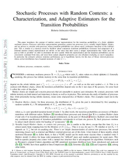 Stochastic processes with random contexts: a characterization, and
  adaptive estimators for the transition probabilities