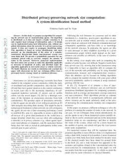 Distributed privacy-preserving network size computation: A
  system-identification based method