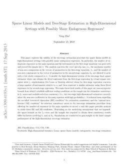 Sparse Linear Models and Two-Stage Estimation in High-Dimensional
  Settings with Possibly Many Endogenous Regressors