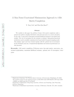 A Max-Norm Constrained Minimization Approach to 1-Bit Matrix Completion