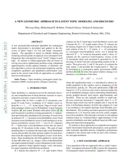 A New Geometric Approach to Latent Topic Modeling and Discovery