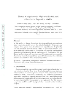 Efficient Computational Algorithm for Optimal Allocation in Regression
  Models