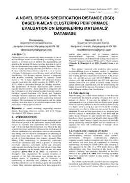 A Novel Design Specification Distance(DSD) Based K-Mean Clustering
  Performace Evluation on Engineering Materials Database