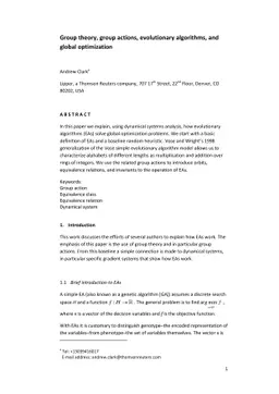 Group theory, group actions, evolutionary algorithms, and global
  optimization