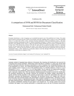 A comparison of SVM and RVM for Document Classification