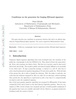 Conditions on the generator for forging ElGamal signature