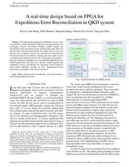 A real-time design based on FPGA for Expeditious Error Reconciliation in
  QKD system
